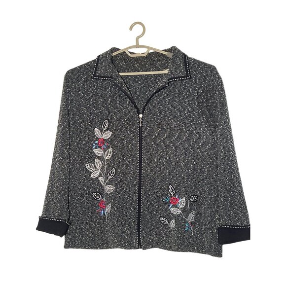 T & Company Jackets & Coats 2X Textured Zip Front Floral Embroidery Stretch - Picture 3 of 16